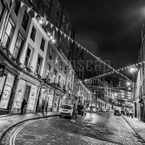 Victoria Street at Night -- Edinburgh Black and White Wall Art