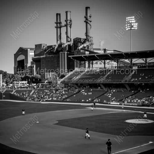 Victory Field and Citizens Thermal Power Plant -- Indianapolis Black and White Wall Art