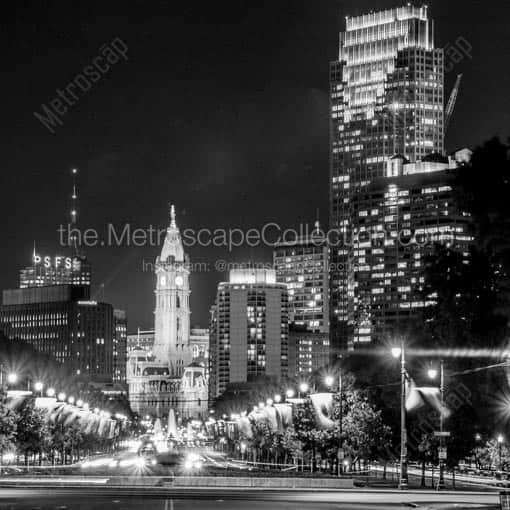 Looking Down Ben Franklin Parkway at Philadelphia City Hall -- Philadelphia Black and White Wall Art