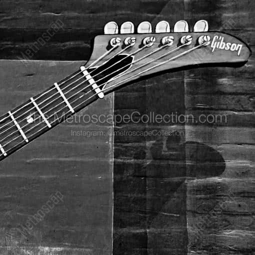 A Wall Mural of a Memphis Made Gibson Guitar -- Memphis Black and White Wall Art