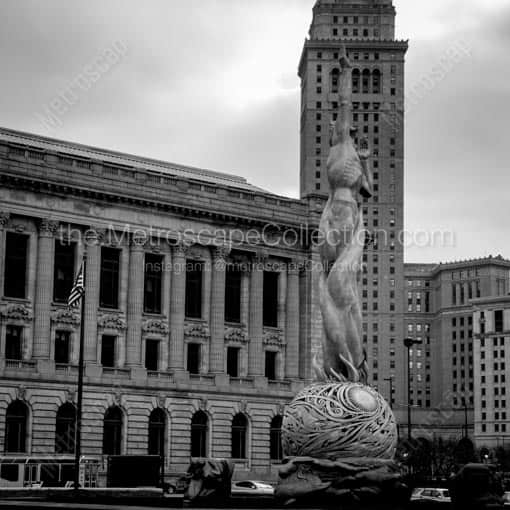 The War Memorial Fountain in February -- Cleveland Black and White Wall Art