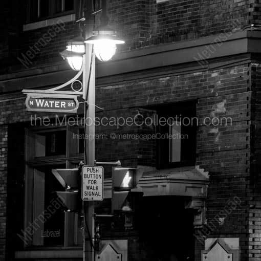 Water Street at Night -- Milwaukee Black and White Wall Art
