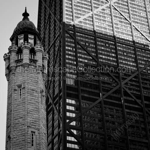 The Water Tower and Hancock Building -- Chicago Black and White Wall Art
