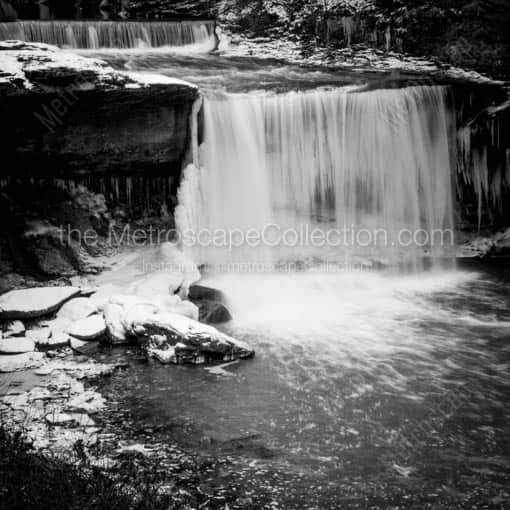 The Waterfall at Lantermans Mill in Mill Creek Park -- Youngstown Black and White Wall Art