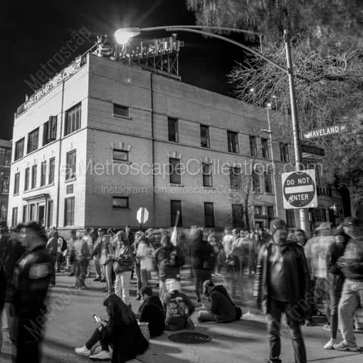 Waveland Avenue Rooftops and Ballhawks during the 2016 World Series -- Chicago Black and White Wall Art