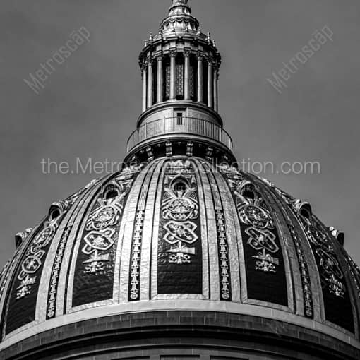 The Gold Dome of the West Virginia State Capitol Building -- Charleston WV Black and White Wall Art