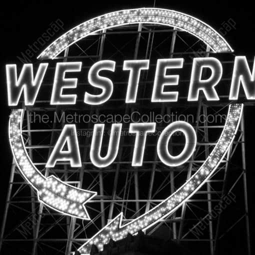 The Western Auto Sign -- Kansas City Black and White Wall Art