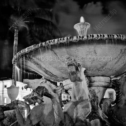 The Wild Stallion Fountain in Palm Beach -- Palm Beach Black and White Wall Art