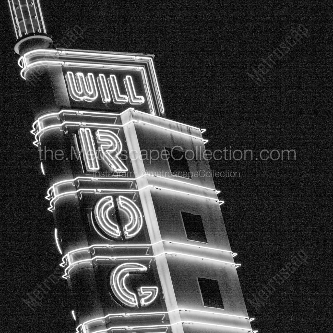 The Will Rodgers Theater Sign at Night Wall Art square crop