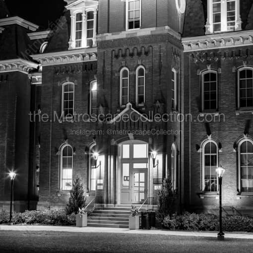 Woodburn Hall at Night -- Morgantown WV Black and White Wall Art