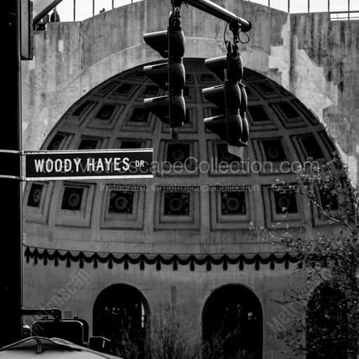 Woody Hayes Drive outside of Ohio Stadium -- Columbus Black and White Wall Art