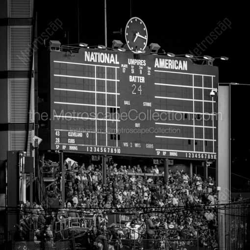 The Wrigley Field Scoreboard during the 2016 World Series -- Chicago Black and White Wall Art