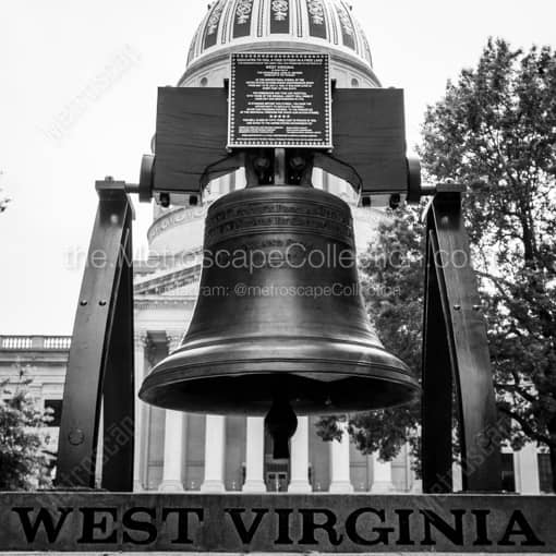 West Virginia Liberty Bell Replica -- Charleston WV Black and White Wall Art