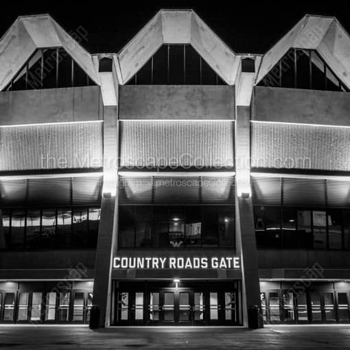 WVU Coliseum Country Roads Gate -- Morgantown WV Black and White Wall Art