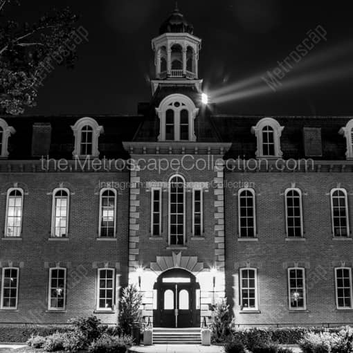 WVU Martin Hall at Night -- Morgantown WV Black and White Wall Art