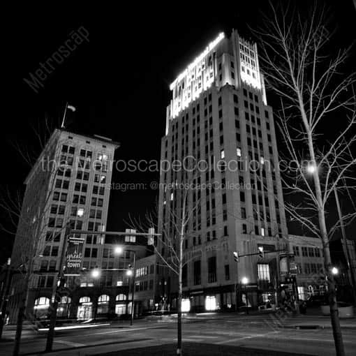 Youngstown Federal Plaza at Night -- Youngstown Black and White Wall Art